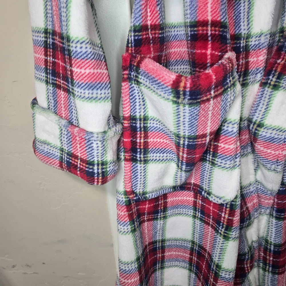 NWT Lauren Ralph Lauren Ivory Plaid Plush Bath Robe Size Small Cozy Warm Lounge